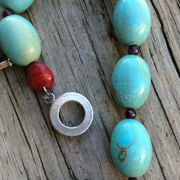 Faux Turquoise Silver Plated Statement Necklace - Picture 7 of 10